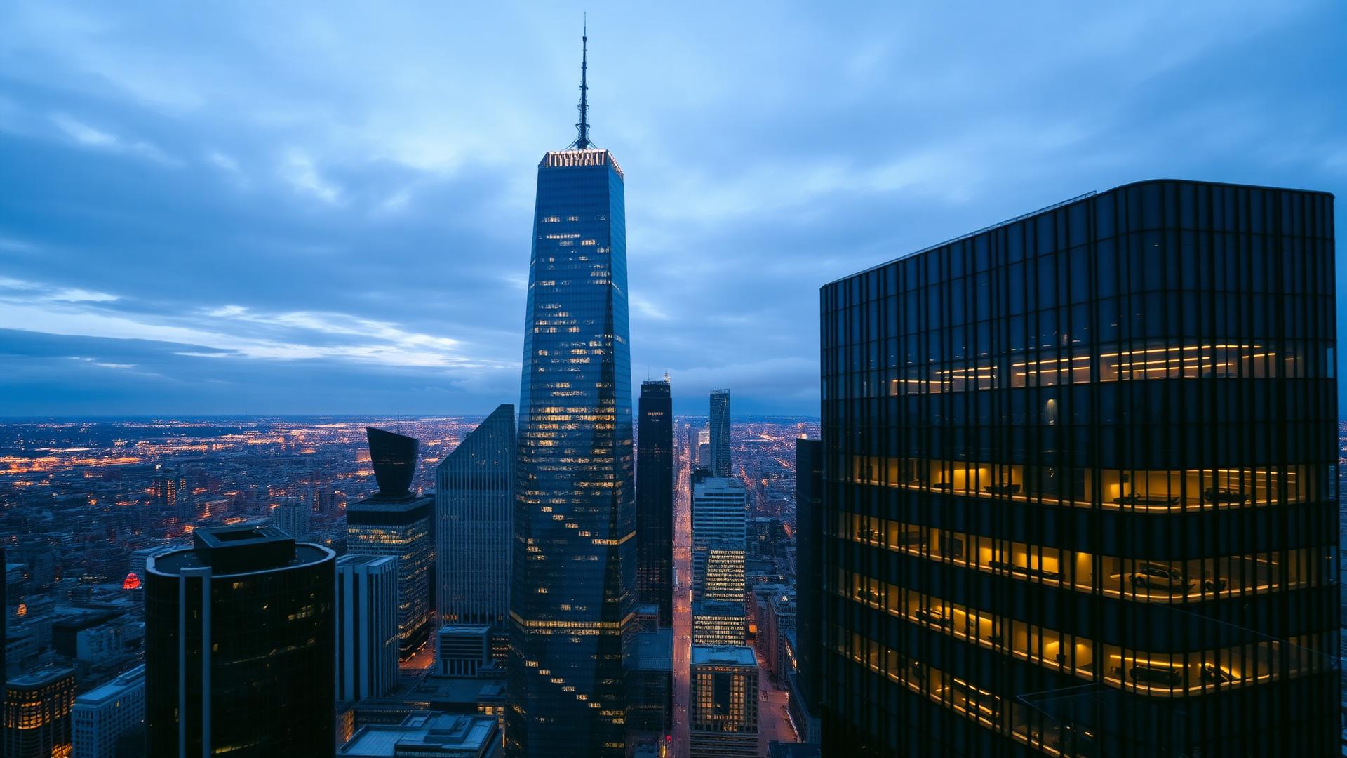 Global financial district at blue hour